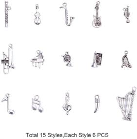 img 2 attached to 🎵 PH PandaHall 90pcs Tibetan Music Charms Set – 15 Musical Instrument Notes Symbols, including Piano and Violin Beads Pendants for DIY Bracelet Necklace Jewelry Making