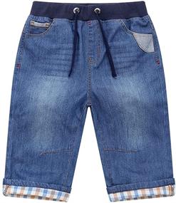 img 3 attached to Versatile Boys' Denim Capris Shorts for 👖 Summer - Mid Waist Elastic Straight Stretch 3T-12