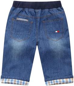 img 2 attached to Versatile Boys' Denim Capris Shorts for 👖 Summer - Mid Waist Elastic Straight Stretch 3T-12
