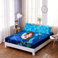 🧜 jameswish blue mermaid queen size sheet set for kids - boys and girls 3d beauty galaxy mermaid bed sheets with luxury soft microfiber - double sheets, includes 1 deep pocket fitted sheet and 2 pillowcases logo