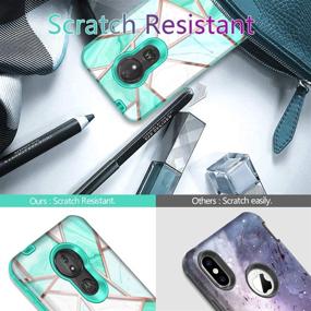 img 2 attached to 📱 Hekodonk Marble Mint Case with Built-in Screen Protector - Full Body Protection for Moto G7 Power/Supra/G Power 7th gen - Shockproof & Anti-Scratch Heavy Duty Cover