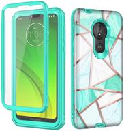 📱 hekodonk marble mint case with built-in screen protector - full body protection for moto g7 power/supra/g power 7th gen - shockproof & anti-scratch heavy duty cover logo