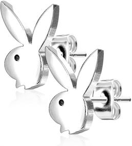 img 2 attached to Pierce2GO Silver Playboy Bunny Earring