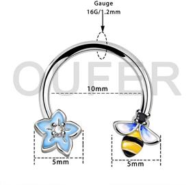 img 2 attached to 🐝 16G Surgical Steel OUFER Bee Septum Piercings with Cute Bee Flower Design – Daith Earrings, Cartilage Earrings, Hoop Captive Bead Rings for Tragus, Rook, and Helix Piercings