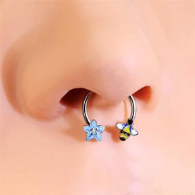 img 1 attached to 🐝 16G Surgical Steel OUFER Bee Septum Piercings with Cute Bee Flower Design – Daith Earrings, Cartilage Earrings, Hoop Captive Bead Rings for Tragus, Rook, and Helix Piercings