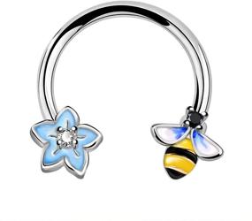 img 4 attached to 🐝 16G Surgical Steel OUFER Bee Septum Piercings with Cute Bee Flower Design – Daith Earrings, Cartilage Earrings, Hoop Captive Bead Rings for Tragus, Rook, and Helix Piercings