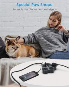 img 3 attached to 🐾 Cute Power Strip with 3 USB Ports & 3 AC Outlets - SUPERDANNY Flat Plug, 5ft Extension Cord for Home, Office, Travel, Dorm - Cat Paw-Shaped in Grey and Black