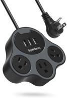 🐾 cute power strip with 3 usb ports & 3 ac outlets - superdanny flat plug, 5ft extension cord for home, office, travel, dorm - cat paw-shaped in grey and black logo