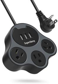 img 4 attached to 🐾 Cute Power Strip with 3 USB Ports & 3 AC Outlets - SUPERDANNY Flat Plug, 5ft Extension Cord for Home, Office, Travel, Dorm - Cat Paw-Shaped in Grey and Black