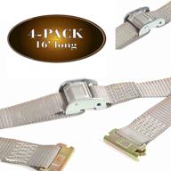 π dc cargo 4-pack heavy duty e track straps for motorcycles & trailer loads - 2" x 16', durable, grey polyester cam buckle tie-downs with etrack spring fittings logo