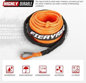 img 3 attached to 🔥 FIERYRED Synthetic Winch Rope 3/16&quot; x 50&#39; - 8200 Ibs: Ultimate Off-Road Winching Solution with Protective Sleeve in Vibrant Orange