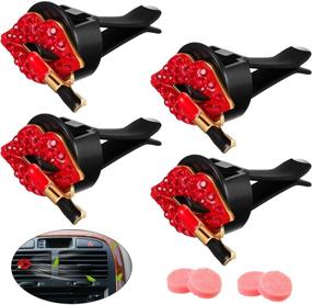 img 4 attached to 🚗 Car Interior Rhinestone Lipstick Air Vent Decoration - Bling Car Air Freshener Clip with Fragrance Pads (Red)