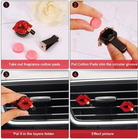 img 1 attached to 🚗 Car Interior Rhinestone Lipstick Air Vent Decoration - Bling Car Air Freshener Clip with Fragrance Pads (Red)