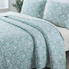 img 3 attached to Soul &amp; Lane Royal Damask Cotton 2-Piece Bedding Quilt Set - Twin with 1 Sham: White Blue Quilted Bedspread
