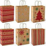 🎁 24pcs mesha christmas gift bags: variety kraft paper bulk with assorted prints for xmas goodie bags, party favors, candy, holiday treat bags logo