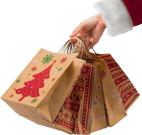 img 2 attached to 🎁 24 шт. Подарочных пакетов MESHA на Рождество: Разнообразие крафт-бумаги в большом количестве с различными принтами для подарочных пакетов на Рождество, праздничных призов, конфет, новогодних подарочных пакетов