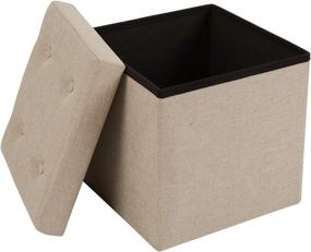 img 2 attached to 🪑 FHE 15-Inch Tufted Folding Storage Ottoman Cube in Beautiful Taupe Linen Fabric - Easy Transformation for Extra Storage, Seating, and Foot Rest, Perfect for Families, Guests, and Decluttering