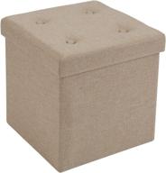 🪑 fhe 15-inch tufted folding storage ottoman cube in beautiful taupe linen fabric - easy transformation for extra storage, seating, and foot rest, perfect for families, guests, and decluttering logo