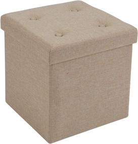 img 4 attached to 🪑 FHE 15-Inch Tufted Folding Storage Ottoman Cube in Beautiful Taupe Linen Fabric - Easy Transformation for Extra Storage, Seating, and Foot Rest, Perfect for Families, Guests, and Decluttering