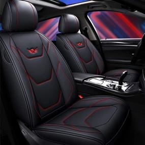 img 3 attached to 🚗 SOGLOTY Leather Car Seat Covers: Stylish Front Rear Cushion Cover for Cars SUV Pick-up Truck - Enhanced Protection, Airbags Compatible (Front, Black Red Line)