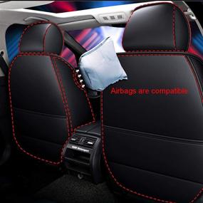 img 2 attached to 🚗 SOGLOTY Leather Car Seat Covers: Stylish Front Rear Cushion Cover for Cars SUV Pick-up Truck - Enhanced Protection, Airbags Compatible (Front, Black Red Line)