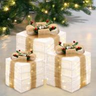 🎁 white christmas lighted gift boxes decoration: set of 3 xmas present boxes with 70 led lights, indoor outdoor tree ornaments for wedding holiday party home yard decor логотип