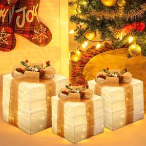 img 3 attached to 🎁 White Christmas Lighted Gift Boxes Decoration: Set of 3 Xmas Present Boxes with 70 LED Lights, Indoor Outdoor Tree Ornaments for Wedding Holiday Party Home Yard Decor