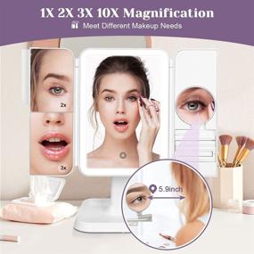 img 2 attached to 🪞 Trifold LED Makeup Mirror with Lights, 10x/3x/2x/1x Magnification, Adjustable Brightness and 3 Color Light, Coindivi Dual Power Touch Control Vanity Mirror