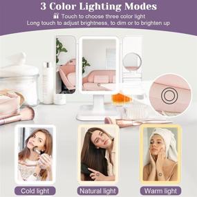 img 1 attached to 🪞 Trifold LED Makeup Mirror with Lights, 10x/3x/2x/1x Magnification, Adjustable Brightness and 3 Color Light, Coindivi Dual Power Touch Control Vanity Mirror
