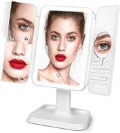 🪞 trifold led makeup mirror with lights, 10x/3x/2x/1x magnification, adjustable brightness and 3 color light, coindivi dual power touch control vanity mirror logo