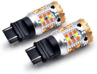 premium lasfit 3157 led bulb with switchback dual color, anti hyper flash, and built-in load resistor for 3057/4157 socket - amber turn signal, white daytime running/parking light (pack of 2) logo