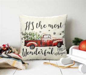 img 3 attached to Tohobk Christmas Pillow Covers 18 x 18 Set of 4 - Farmhouse Christmas Decor Cushion Cases for Home Sofa - Winter Holiday Rustic Linen Throw Pillows