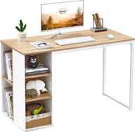 📚 40 inch computer desk with storage shelves - white office desk with drawers for small kids, writing, study, home work - modern wood pc laptop gaming desk with metal legs (oak white) logo