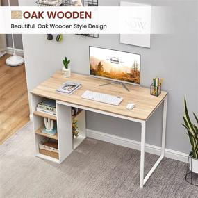 img 3 attached to 📚 40 Inch Computer Desk with Storage Shelves - White Office Desk with Drawers for Small Kids, Writing, Study, Home Work - Modern Wood PC Laptop Gaming Desk with Metal Legs (Oak White)