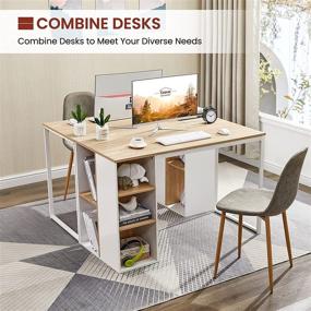 img 2 attached to 📚 40 Inch Computer Desk with Storage Shelves - White Office Desk with Drawers for Small Kids, Writing, Study, Home Work - Modern Wood PC Laptop Gaming Desk with Metal Legs (Oak White)