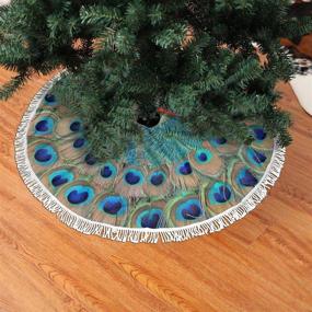 img 3 attached to 🎄 Peacock Feather Circle Christmas Tree Skirt - 48" Tree Skirt for Holiday Decorations - Xmas Tree Skirt with White Fringed Border - MSGUIDE