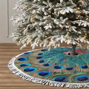 img 2 attached to 🎄 Peacock Feather Circle Christmas Tree Skirt - 48" Tree Skirt for Holiday Decorations - Xmas Tree Skirt with White Fringed Border - MSGUIDE