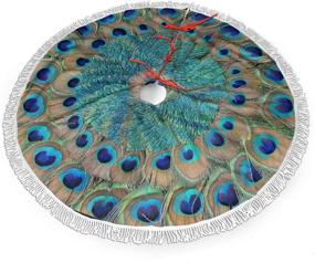 img 4 attached to 🎄 Peacock Feather Circle Christmas Tree Skirt - 48" Tree Skirt for Holiday Decorations - Xmas Tree Skirt with White Fringed Border - MSGUIDE