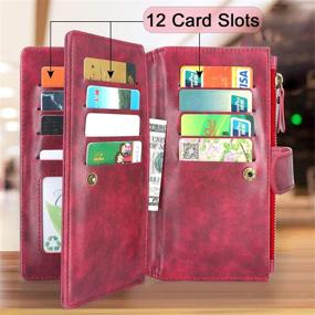 img 1 attached to Harryshell Detachable Magnetic Zipper Wallet Leather Case Cash Pocket With 12 Card Slots Holder Wrist Strap For Samsung Galaxy S20 FE 5G (2020) Floral Flower (Wine Red)