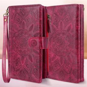 img 3 attached to Harryshell Detachable Magnetic Zipper Wallet Leather Case Cash Pocket With 12 Card Slots Holder Wrist Strap For Samsung Galaxy S20 FE 5G (2020) Floral Flower (Wine Red)