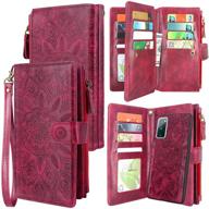 harryshell detachable magnetic zipper wallet leather case cash pocket with 12 card slots holder wrist strap for samsung galaxy s20 fe 5g (2020) floral flower (wine red) logo