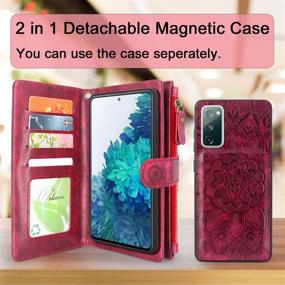 img 2 attached to Harryshell Detachable Magnetic Zipper Wallet Leather Case Cash Pocket With 12 Card Slots Holder Wrist Strap For Samsung Galaxy S20 FE 5G (2020) Floral Flower (Wine Red)