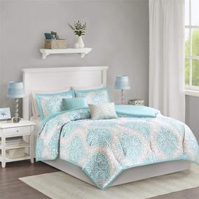 img 3 attached to 🛏️ Impressive Aqua Blue/Gray Damask Senna Comforter Set - Full/Queen Size - 5 Piece Bedding Set for All Seasons - Ultra Soft Microfiber Teen Bedding - Ideal for Guest Room and Girls Bedroom