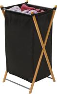 🎋 collapsible bamboo x-frame laundry hamper by household essentials 6540-1 - bamboo frame, black canvas bag, brown логотип