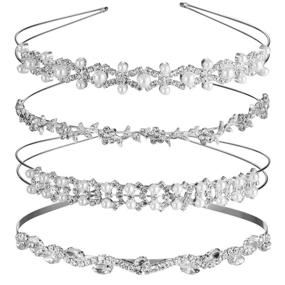 img 4 attached to 👑 Set of 4 Rhinestone Crystal Flower Girl Leaves Crown Headbands - Ideal for Brides, Bridesmaids, and Wedding Party - Includes Faux Pearl Rhinestone Bridal Headdress (Style Set 1)