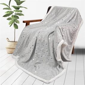 img 3 attached to 🌟 Cozy up with the HOMRITAR Sherpa Fleece Blanket: Ultra Soft & Luxurious Throw for Children, Teens, and Adults | Minky Blanket with Sherpa Plush Backing (50 x 60 Inch, Lovely Grey Star)