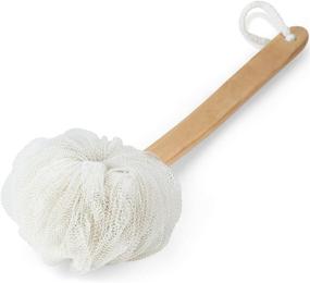 img 4 attached to 🚿 Enhance Your Shower Experience with DecorRack Bath Sponge: Wooden Handle, Shower Loofah Brush, Back Cleaning Scrubber, Long Curved Handle, Exfoliate, Rejuvenate Skin, Large Mesh Pouf Included (1 Pack)