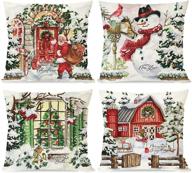 🎄 pandicorn watercolor christmas pillow covers set of 4 - 18x18, vintage christmas trees, santa claus snowman, rustic country winter holiday decor throw pillow cases for home sofa couch logo