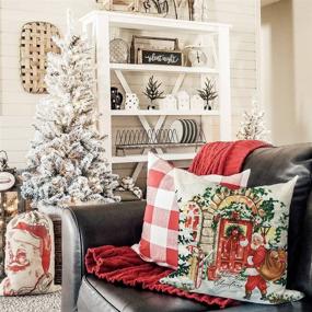 img 3 attached to 🎄 PANDICORN Watercolor Christmas Pillow Covers Set of 4 - 18x18, Vintage Christmas Trees, Santa Claus Snowman, Rustic Country Winter Holiday Decor Throw Pillow Cases for Home Sofa Couch