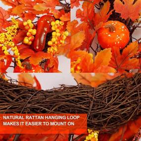 img 1 attached to 🍁 16-inch Pre-lit Fall Wreath with Metal Hanger - Twinkle Star Lighted Autumn Harvest Decor, 20 LED Lights, Artificial Maple Leaves, Pumpkins, and Berries - Front Door Wall Thanksgiving Decorations